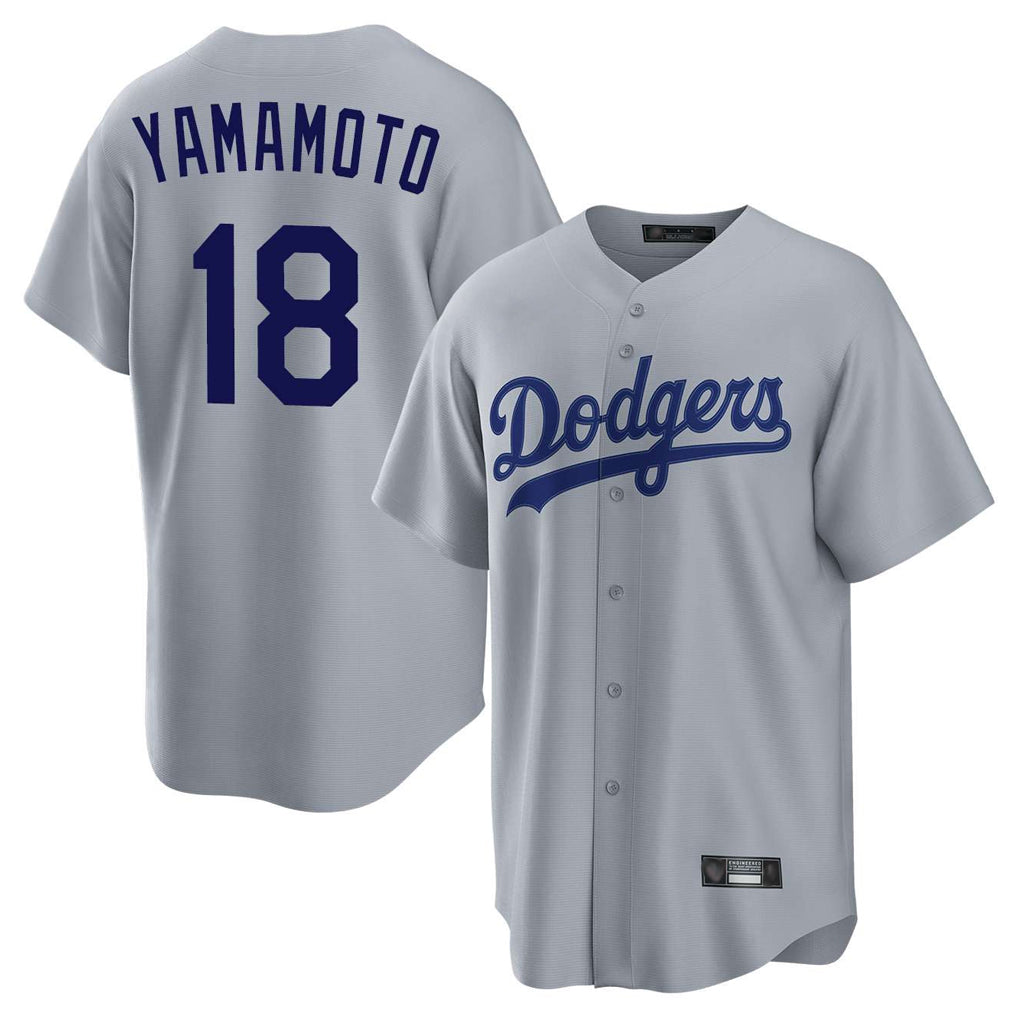 Silnrao LA.Dodgers #18 Yoshinobu Yamamoto Player Gray Game Stitched Jerseys