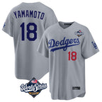 Silnrao LA.Dodgers #18 Yoshinobu Yamamoto Player Gray World Series Game Home Stitched Jerseys