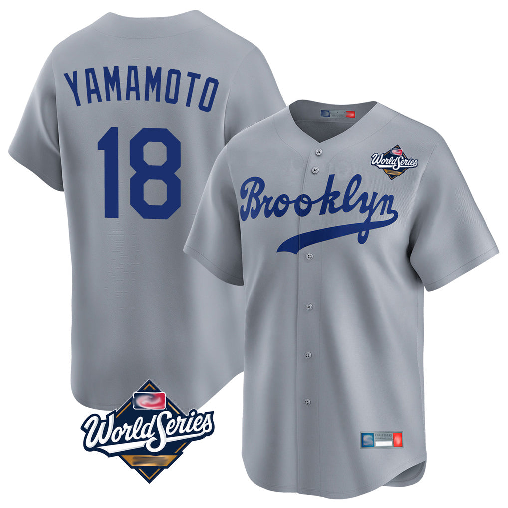 Silnrao LA.Dodgers #18 Yoshinobu Yamamoto Player Gray World Series Game Limited Home Stitched Jerseys