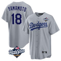 Silnrao LA.Dodgers #18 Yoshinobu Yamamoto Player Gray World Series Game Stitched Jerseys