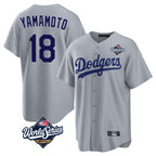 Silnrao LA.Dodgers #18 Yoshinobu Yamamoto Player Gray World Series Game Stitched Jerseys