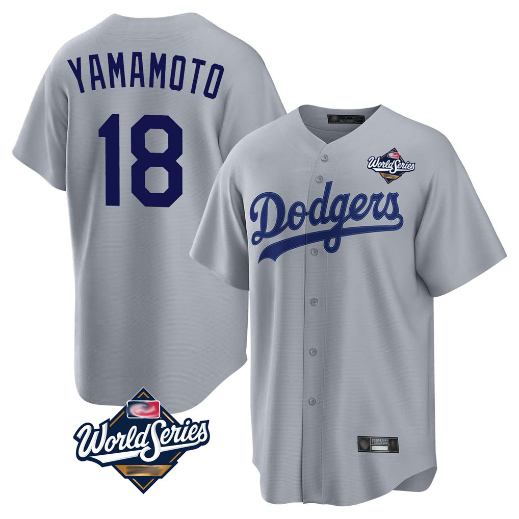 Silnrao LA.Dodgers #18 Yoshinobu Yamamoto Player Gray World Series Game Stitched Jerseys