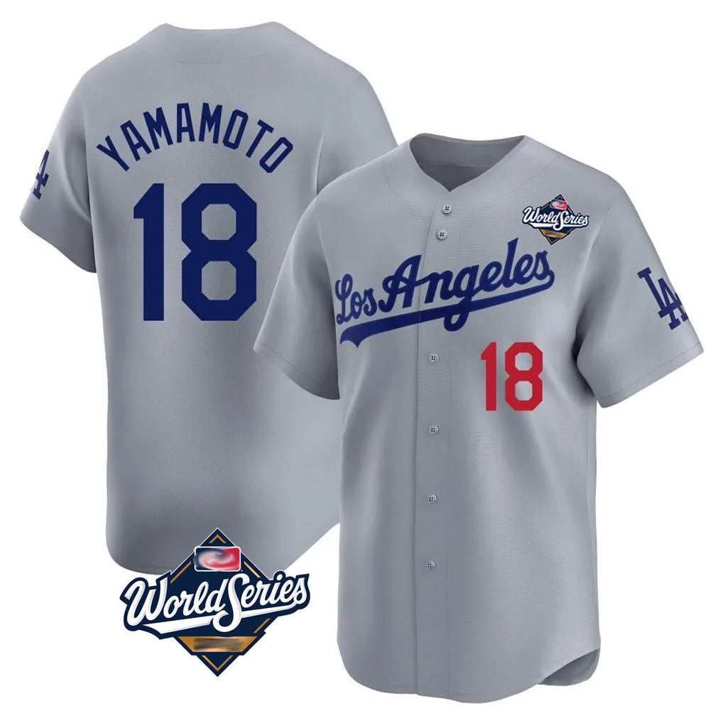 Silnrao LA.Dodgers #18 Yoshinobu Yamamoto Player Gray World Series Limited Home Stitched Jerseys