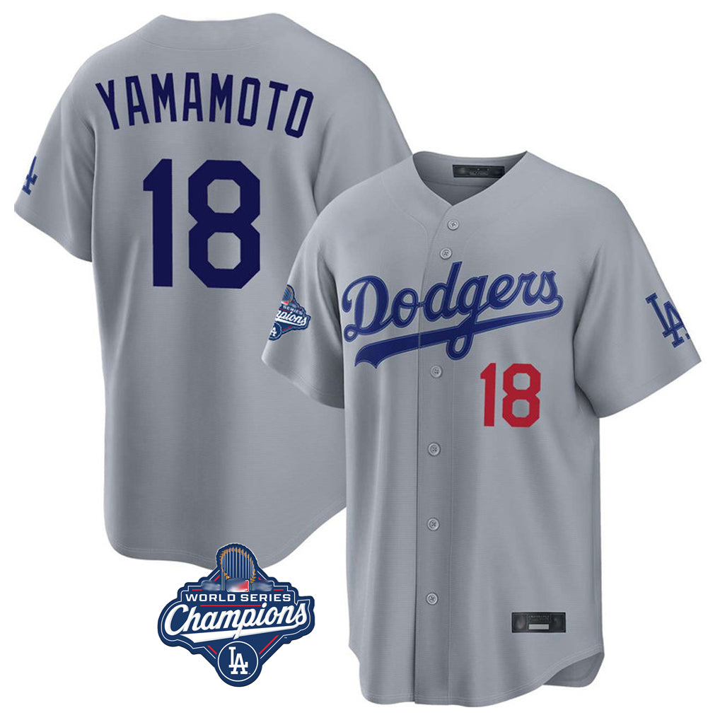 Silnrao LA.Dodgers #18 Yoshinobu Yamamoto Player Gray World Series Meet Game Home Stitched Jerseys