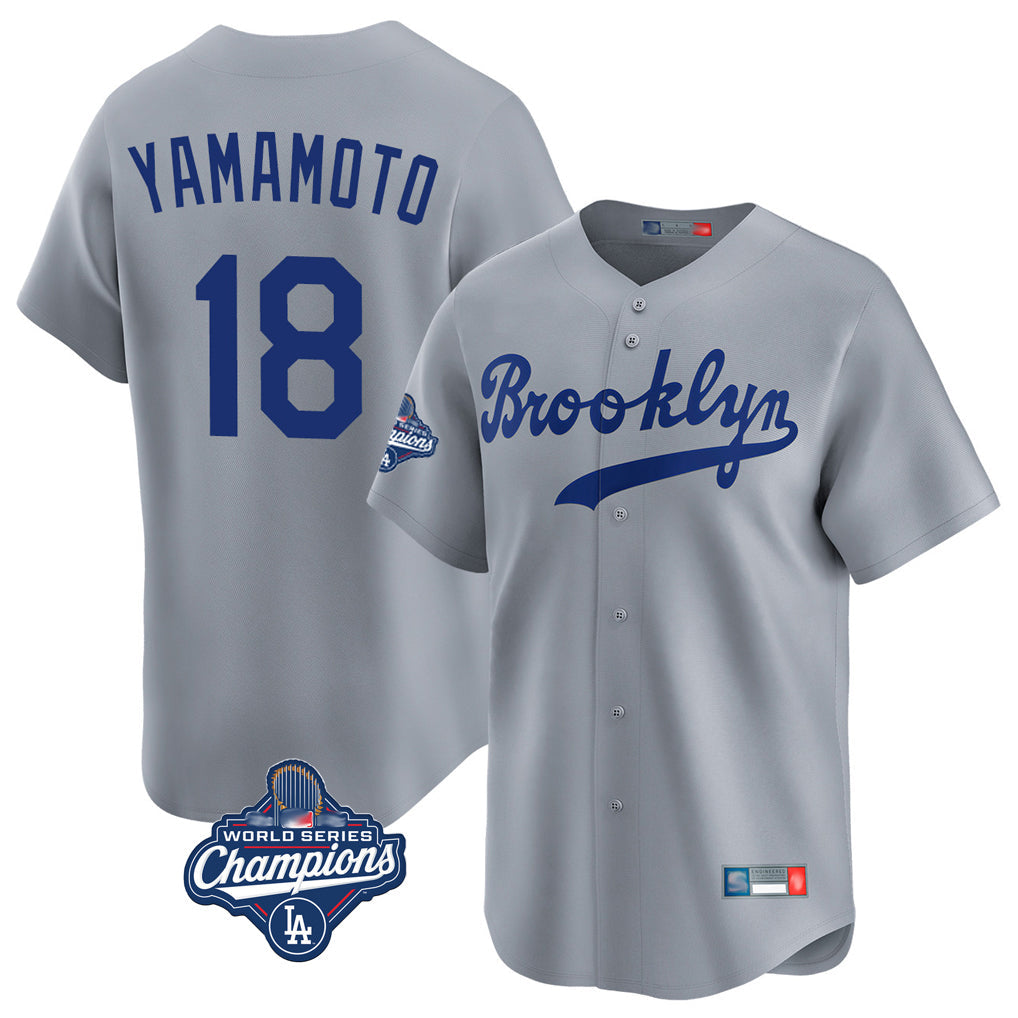 Silnrao LA.Dodgers #18 Yoshinobu Yamamoto Player Gray World Series Meet Game Limited Home Stitched Jerseys