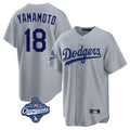 Silnrao LA.Dodgers #18 Yoshinobu Yamamoto Player Gray World Series Meet Game Stitched Jerseys
