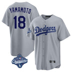 Silnrao LA.Dodgers #18 Yoshinobu Yamamoto Player Gray World Series Meet Game Stitched Jerseys