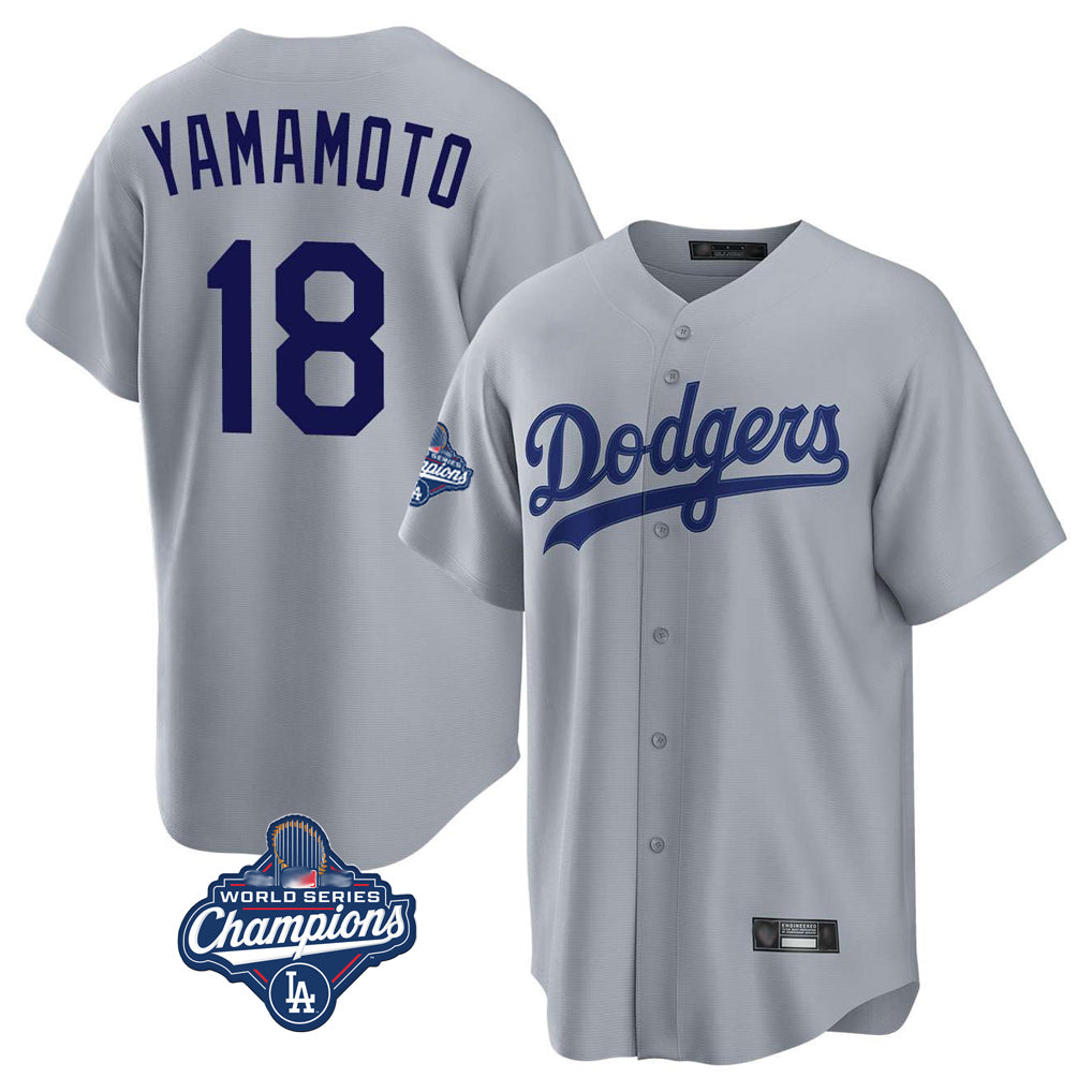 Silnrao LA.Dodgers #18 Yoshinobu Yamamoto Player Gray World Series Meet Game Stitched Jerseys