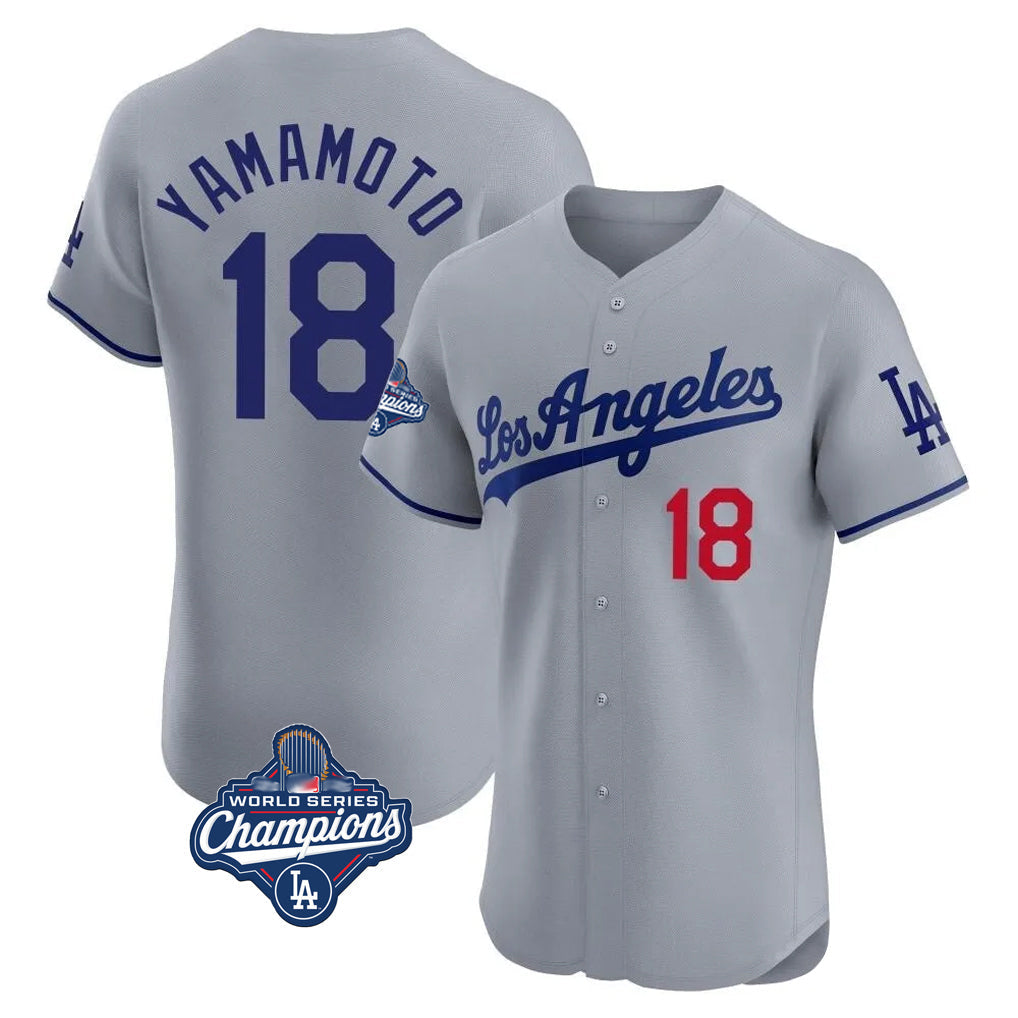 Silnrao LA.Dodgers #18 Yoshinobu Yamamoto Player Gray World Series Meet Limited Elite Home Stitched Jerseys