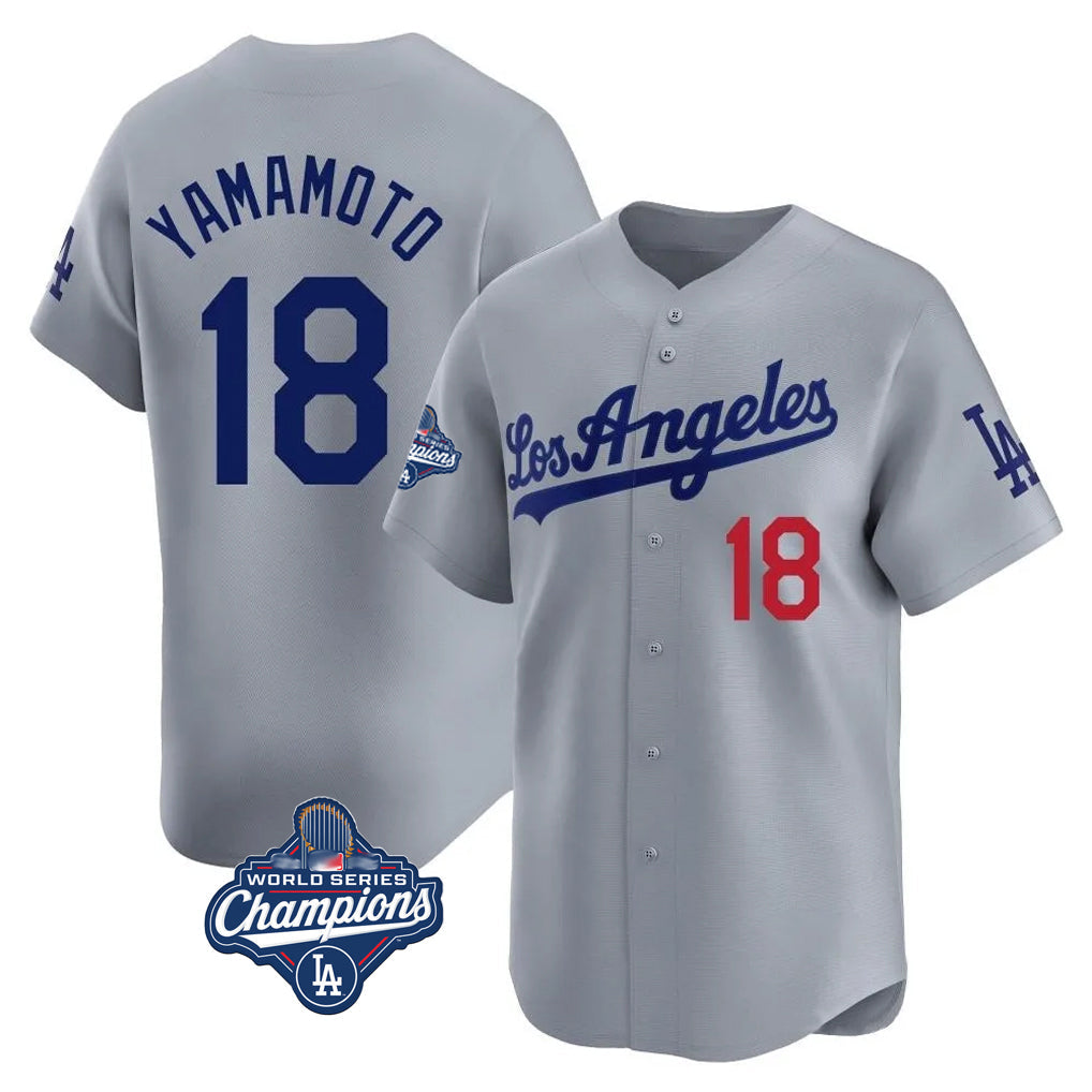 Silnrao LA.Dodgers #18 Yoshinobu Yamamoto Player Gray World Series Meet Limited Home Stitched Jerseys