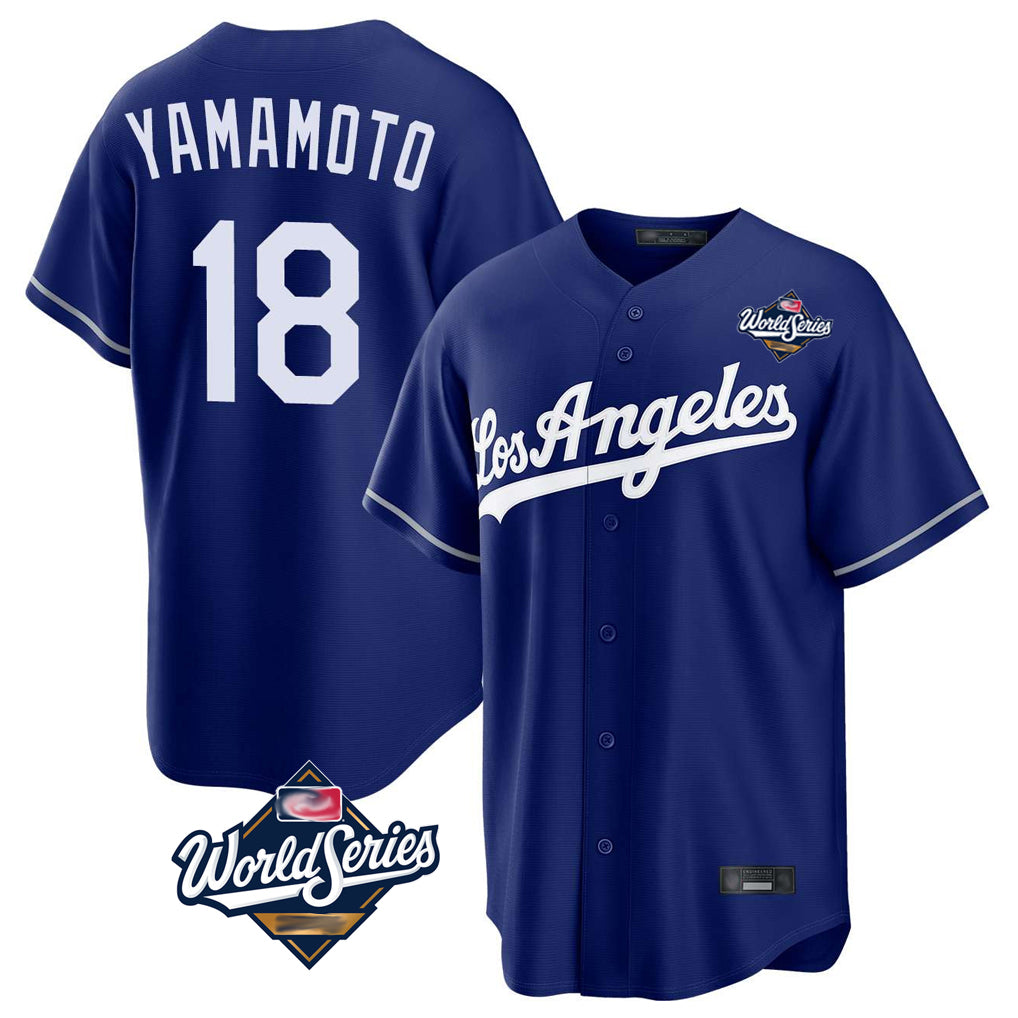 Silnrao LA.Dodgers #18 Yoshinobu Yamamoto Player Royal World Series Game Stitched Jerseys