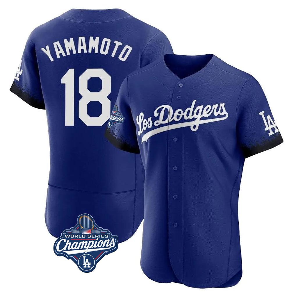 Silnrao LA.Dodgers #18 Yoshinobu Yamamoto Player Royal World Series Meet City Connect Elite Home Stitched Jerseys