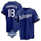 Silnrao LA.Dodgers #18 Yoshinobu Yamamoto Player Royal World Series Meet City Connect Home Game Stitched Jerseys