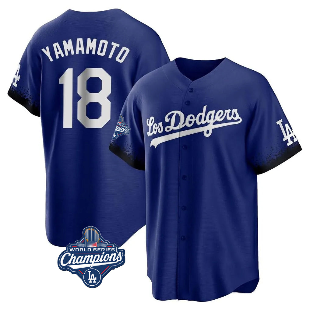 Silnrao LA.Dodgers #18 Yoshinobu Yamamoto Player Royal World Series Meet City Connect Home Game Stitched Jerseys