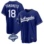Silnrao LA.Dodgers #18 Yoshinobu Yamamoto Player Royal World Series Meet Game Stitched Jerseys