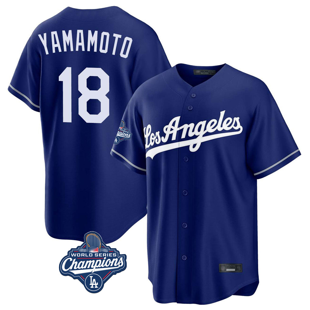 Silnrao LA.Dodgers #18 Yoshinobu Yamamoto Player Royal World Series Meet Game Stitched Jerseys