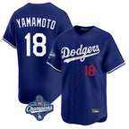 Silnrao LA.Dodgers #18 Yoshinobu Yamamoto Player Royal World Series Meet Limited Home Stitched Jerseys