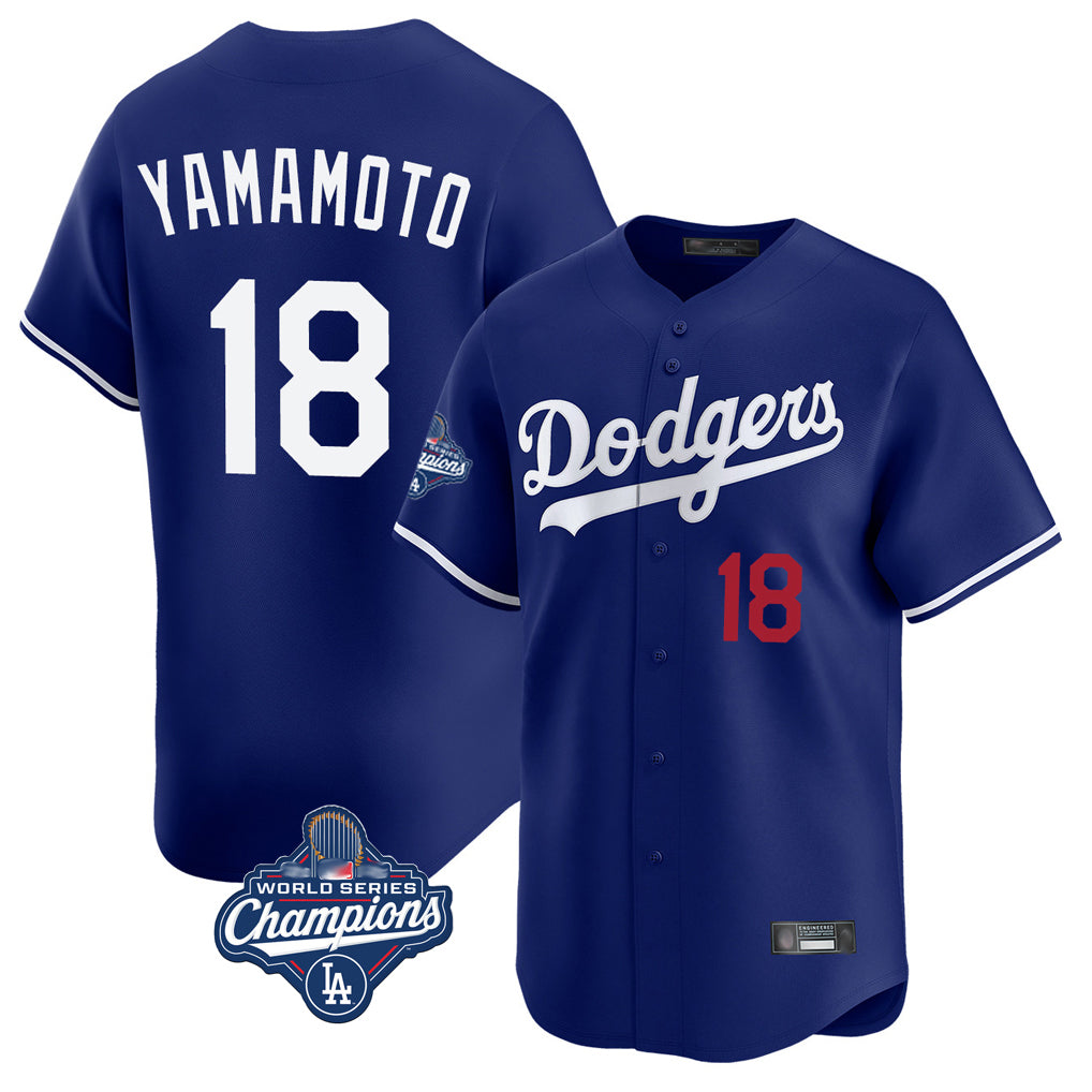 Silnrao LA.Dodgers #18 Yoshinobu Yamamoto Player Royal World Series Meet Limited Home Stitched Jerseys