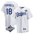 Silnrao LA.Dodgers #18 Yoshinobu Yamamoto Player White World Series Game Home Stitched Jerseys