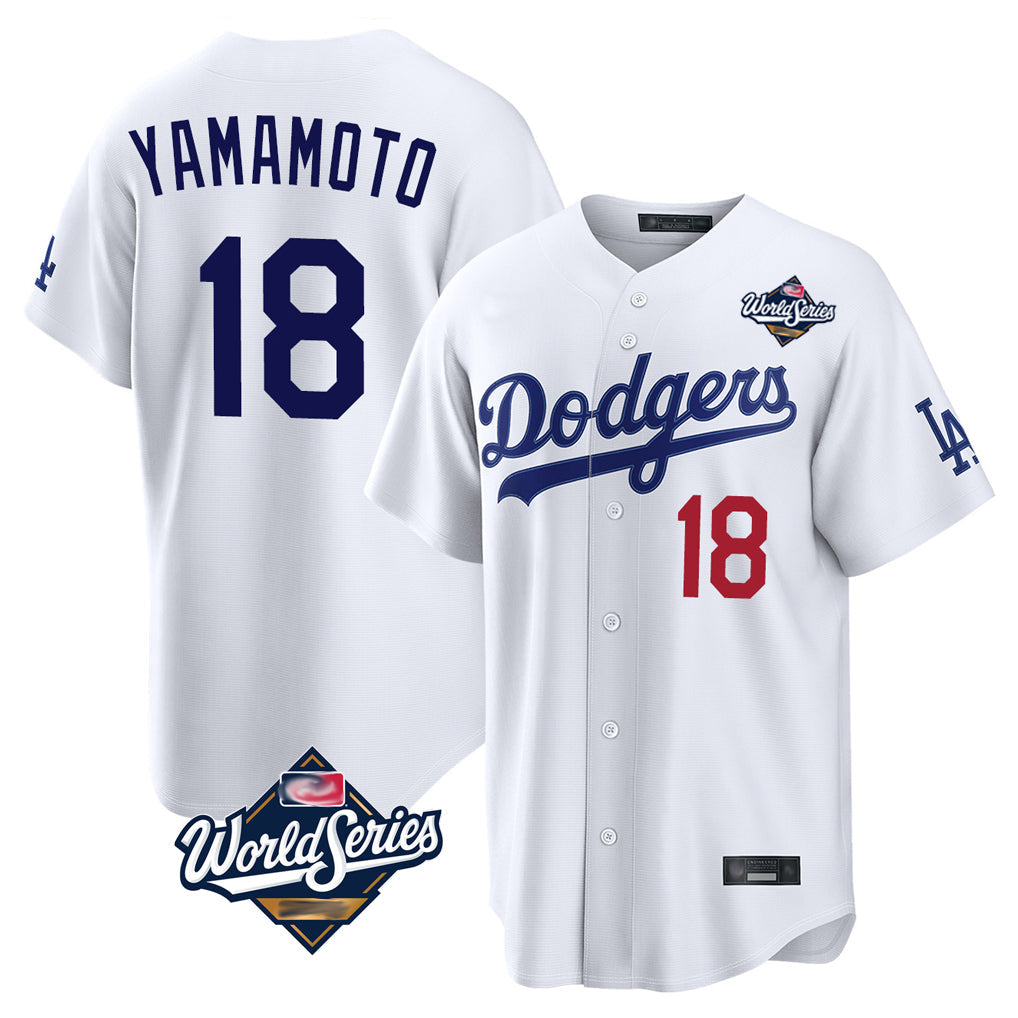 Silnrao LA.Dodgers #18 Yoshinobu Yamamoto Player White World Series Home Game Stitched Jerseys