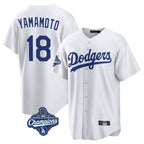 Silnrao LA.Dodgers #18 Yoshinobu Yamamoto Player White World Series Meet Game Home Stitched Jerseys