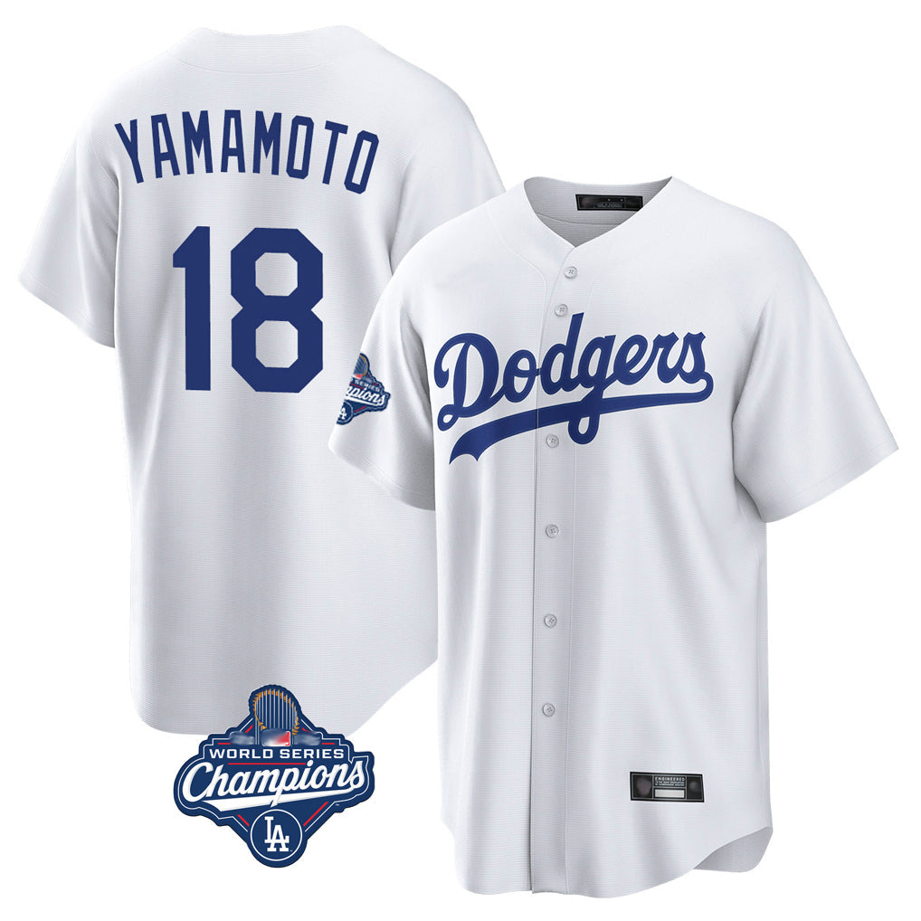 Silnrao LA.Dodgers #18 Yoshinobu Yamamoto Player White World Series Meet Game Home Stitched Jerseys