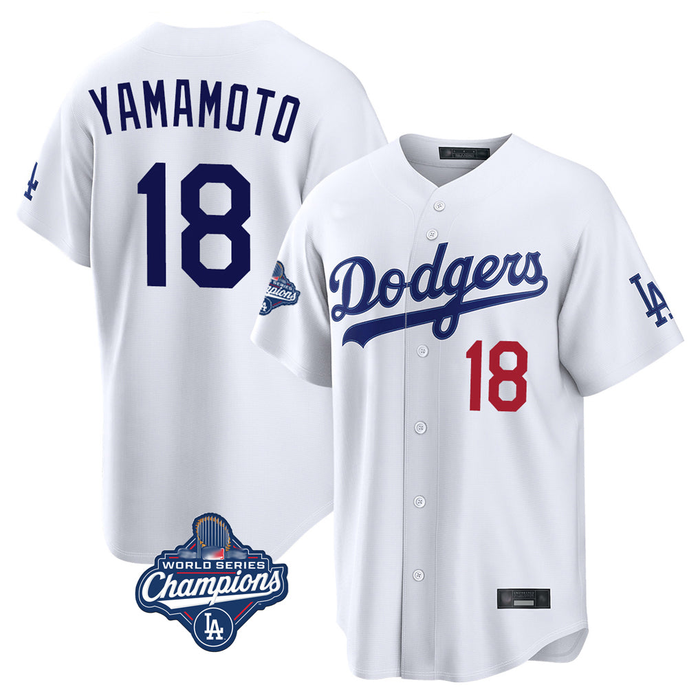 Silnrao LA.Dodgers #18 Yoshinobu Yamamoto Player White World Series Meet Home Game Stitched Jerseys