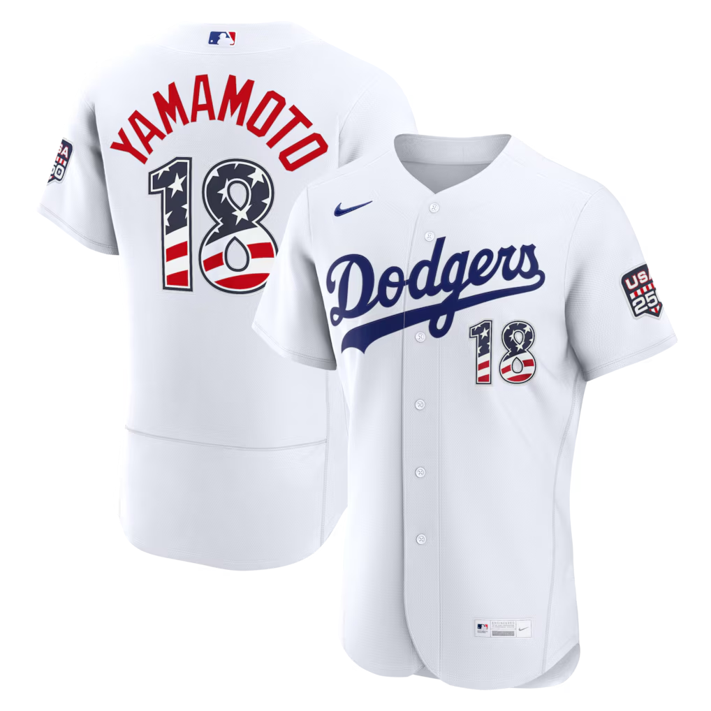 Silnrao LA.Dodgers #18 Yoshinobu Yamamoto White 2026 All-Star Edition Stars & Stripes Stadium Jerseys