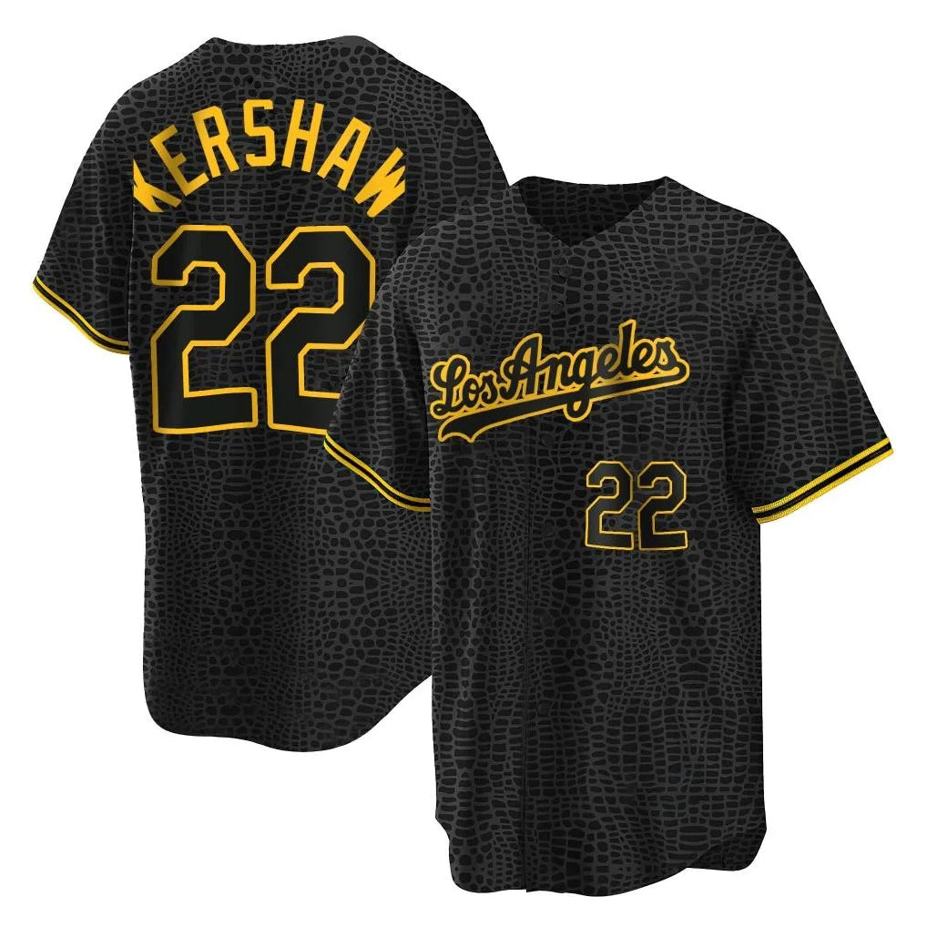 Silnrao LA.Dodgers #22 Clayton Kershaw Player Black Snake Skin City Game Home Stitched Jerseys