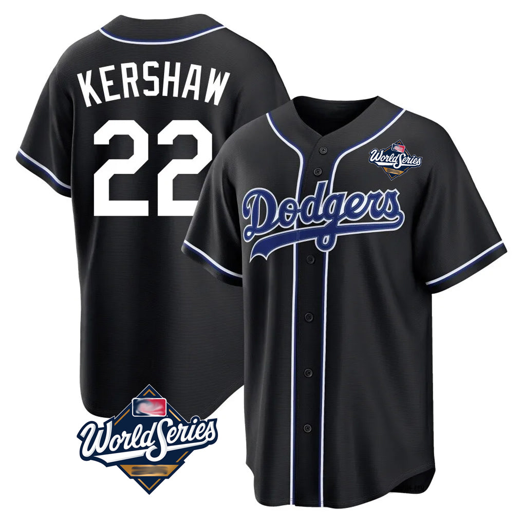 Silnrao LA.Dodgers #22 Clayton Kershaw Player Black World Series Carbon Limited Home Stitched Jerseys