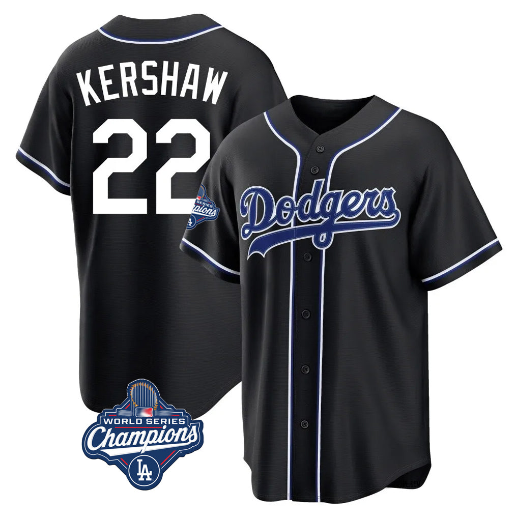 Silnrao LA.Dodgers #22 Clayton Kershaw Player Black World Series Meet Carbon Limited Home Stitched Jerseys