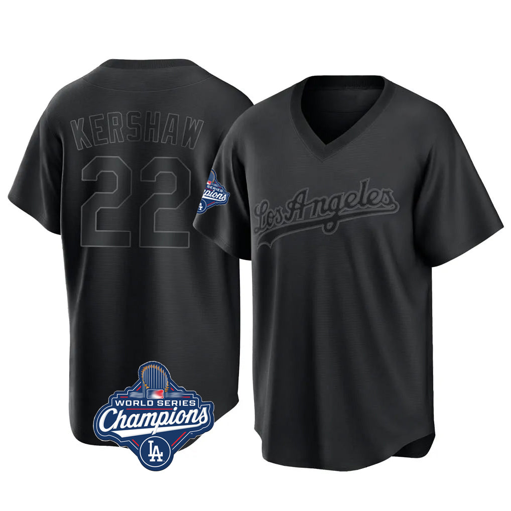 Silnrao LA.Dodgers #22 Clayton Kershaw Player Black World Series Meet Pitch Fashion T-shirt Stitched Jerseys