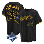 Silnrao LA.Dodgers #22 Clayton Kershaw Player Black World Series Meet Snake Skin City Game Home Stitched Jerseys