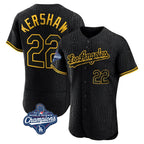 Silnrao LA.Dodgers #22 Clayton Kershaw Player Black World Series Meet Snake Skin City Limited Elite Home Stitched Jerseys