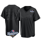 Silnrao LA.Dodgers #22 Clayton Kershaw Player Black World Series Pitch Fashion T-shirt Stitched Jerseys
