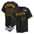 Silnrao LA.Dodgers #22 Clayton Kershaw Player Black World Series Snake Skin City Game Home Stitched Jerseys