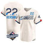 Silnrao LA.Dodgers #22 Clayton Kershaw Player Cream World Series City Connect Limited Home Stitched Jerseys