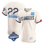 Silnrao LA.Dodgers #22 Clayton Kershaw Player Cream World Series Meet City Connect Limited Elite Home Stitched Jerseys