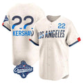 Silnrao LA.Dodgers #22 Clayton Kershaw Player Cream World Series Meet City Connect Limited Home Stitched Jerseys