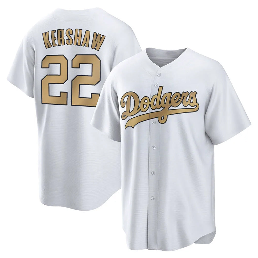 Silnrao LA.Dodgers #22 Clayton Kershaw Player Gold Collection Game Home Stitched Jerseys