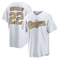 Silnrao LA.Dodgers #22 Clayton Kershaw Player Gold Collection Game Home Stitched Jerseys