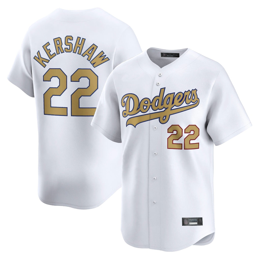 Silnrao LA.Dodgers #22 Clayton Kershaw Player Gold Collection Limited Home Stitched Jerseys