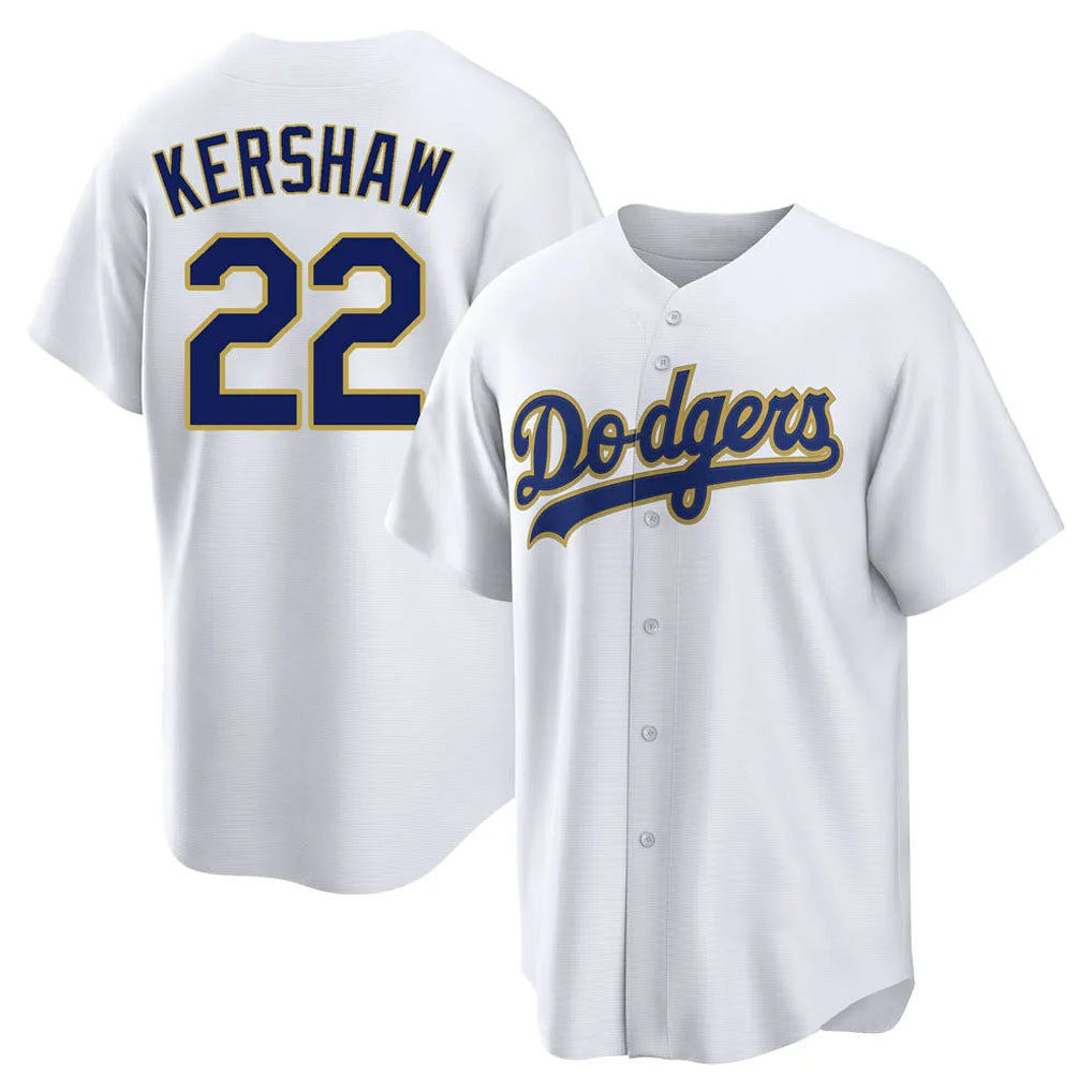 Silnrao LA.Dodgers #22 Clayton Kershaw Player Gold White 2026 Collection Stadium Game Stitched Jerseys