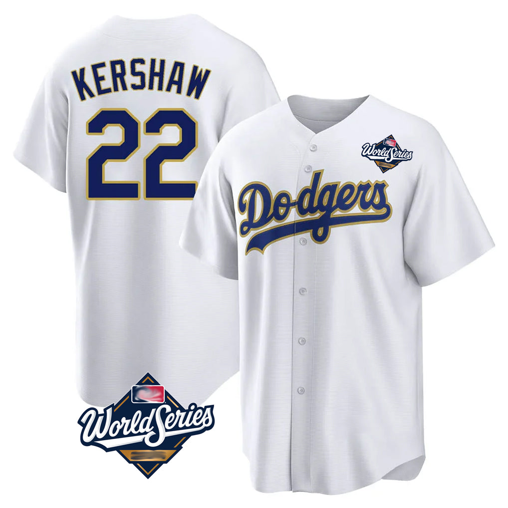 Silnrao LA.Dodgers #22 Clayton Kershaw Player Gold White World Series 2026 Collection Stadium Game Stitched Jerseys