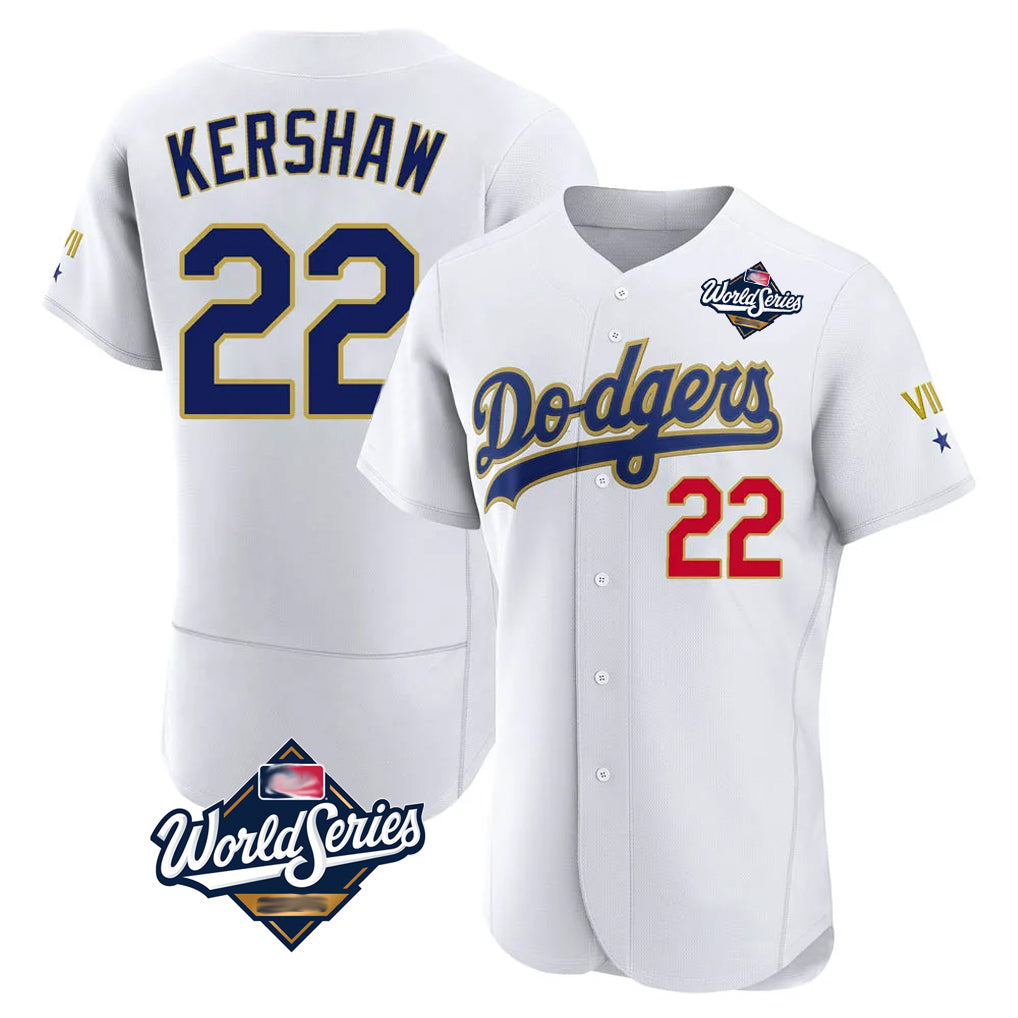 Silnrao LA.Dodgers #22 Clayton Kershaw Player Gold White World Series 2026 Collection Stadium Limited Elite Stitched Jerseys