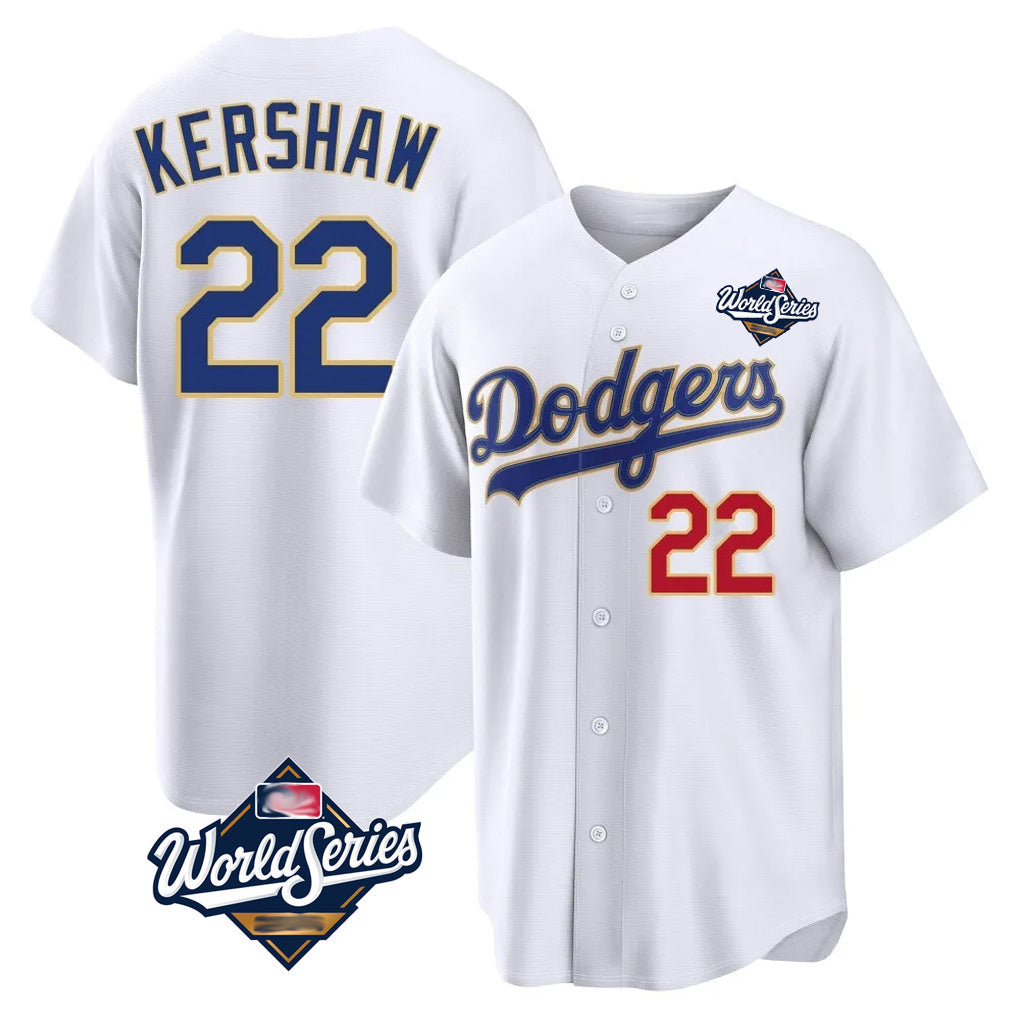 Silnrao LA.Dodgers #22 Clayton Kershaw Player Gold White World Series 2026 Collection Stadium Limited Stitched Jerseys