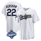 Silnrao LA.Dodgers #22 Clayton Kershaw Player Gold White World Series Meet 2026 Collection Stadium Game Stitched Jerseys