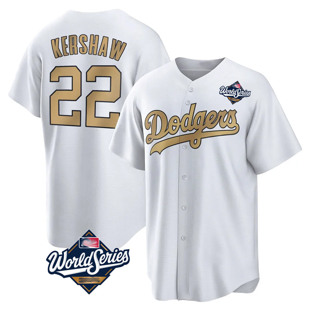 Silnrao LA.Dodgers #22 Clayton Kershaw Player Gold World Series Collection Game Home Stitched Jerseys
