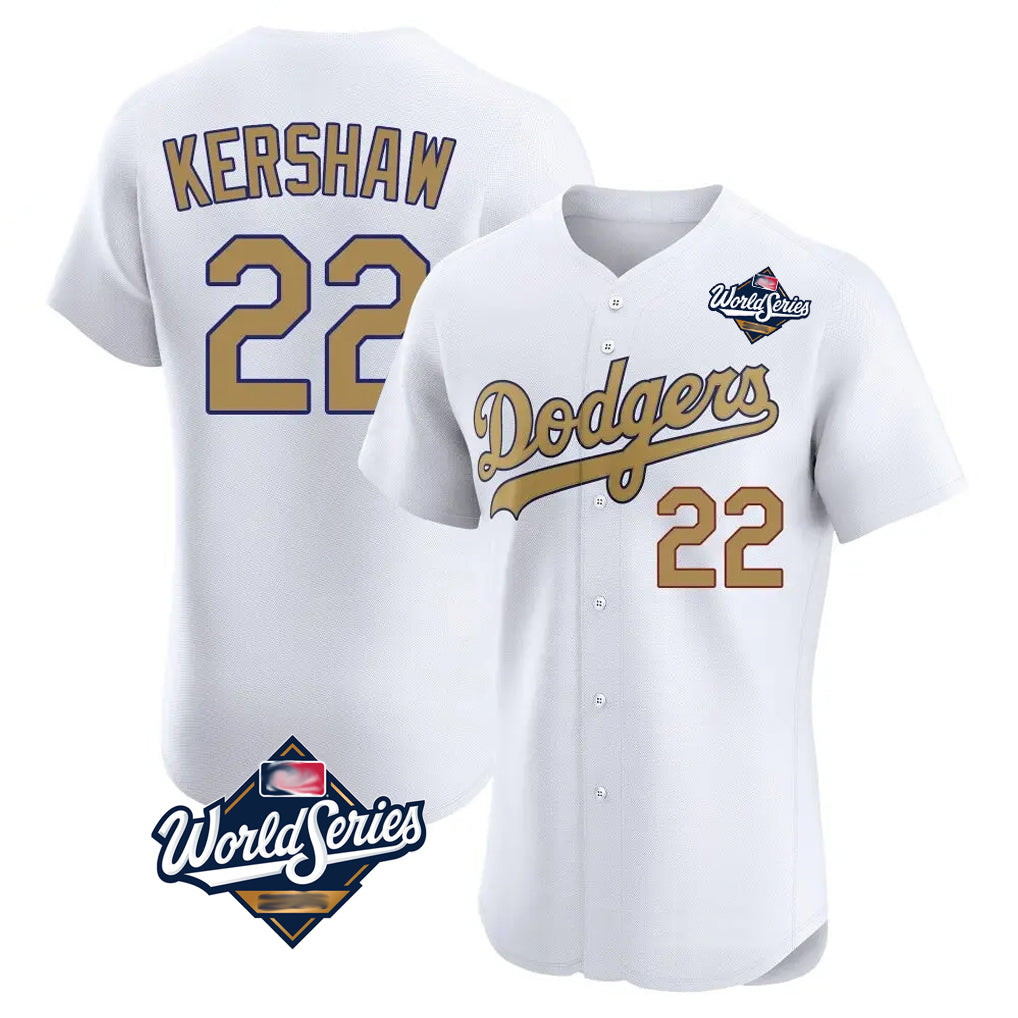 Silnrao LA.Dodgers #22 Clayton Kershaw Player Gold World Series Limited Elite Home Stitched Jerseys