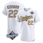 Silnrao LA.Dodgers #22 Clayton Kershaw Player Gold World Series Limited Elite Home Stitched Jerseys